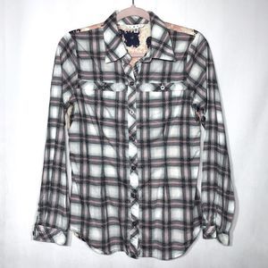 CAbi Plaid & Floral Button Down Blouse